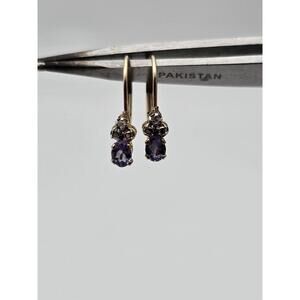 Solid 14k Gold Amethyst Diamond Earrings 1.1g Purple Studs